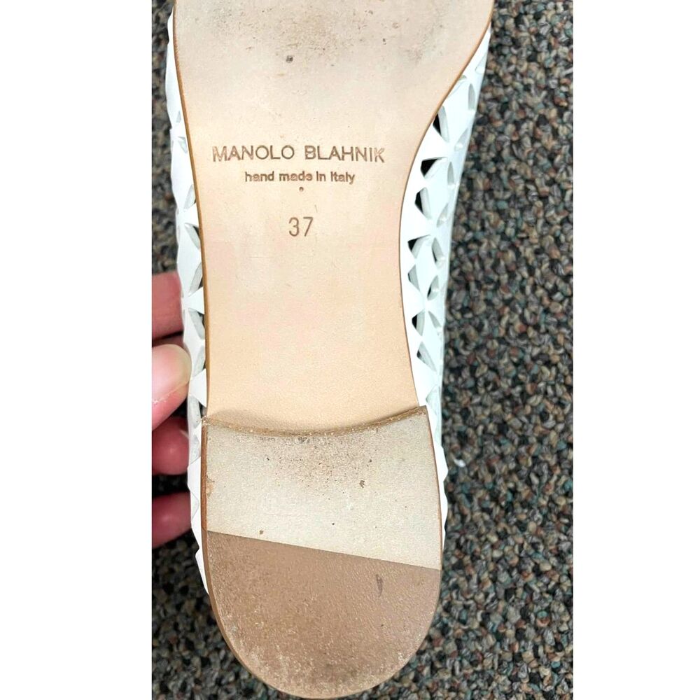 ~ Manolo Blahnik 37 Gelista Leather Ballet Flats Perforated Authentic 6.5-7 - Picture 11 of 15
